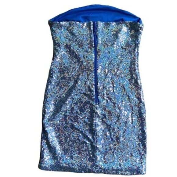 Strapless sequin mini dress blue medium - Picture 5 of 6